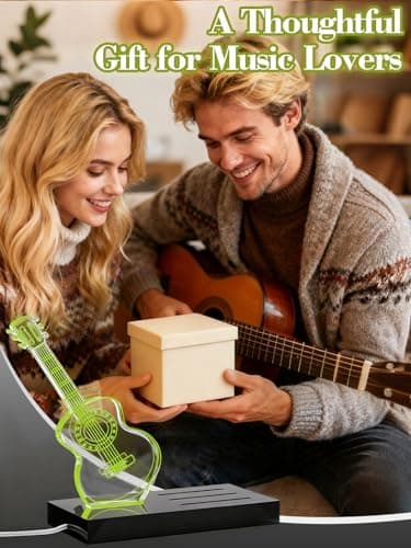 Apipi Light Up Guitar Picks Holder Gifts for Players - 7 Color Changing Acrylic Guitar Night Light with USB-Powered Base