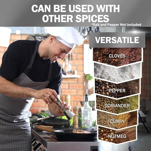 HOME EC Original Stainless Steel Salt or Pepper Grinder 1pk - Adjustable Ceramic Sea Salt Grinder or Pepper Mill - Tall Glass Spice Shaker - Spice Mill w/EBook B082V134CK