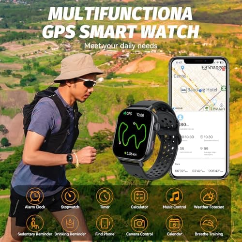 uaue GPS Smart Watch for Men, Fitness Tracker with 178+ Sports Modes, Fitness Watch with 2.06" AMOLED Touchscreen, Heart Rate/Sleep Monitor, IP68 Waterproof, Notifications for Android iOS