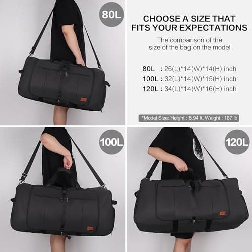 Urtala 120L Foldable Collapsible Waterproof Travel Duffel Bag for Men and Women with Shoe Compartment