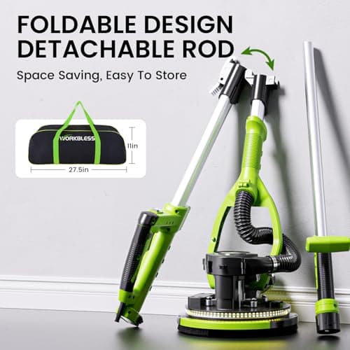 WorkBless Drywall Sander, 1050W 7.2A Popcorn Ceiling Removal Tool, Automatic Drywall Sander with Vacuum Dust Collector, 7 Variable Speed 1000-2100RPM, 15Pcs Sanding Discs(Green)