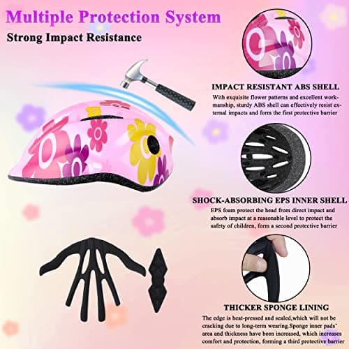 Lamsion Kids Helmet Adjustable with Sports Protective Gear Set Knee Elbow Wrist Pads for Toddler Ages 3 to 8 Years Old Boys Girls Cycling Skating Scooter Helmet