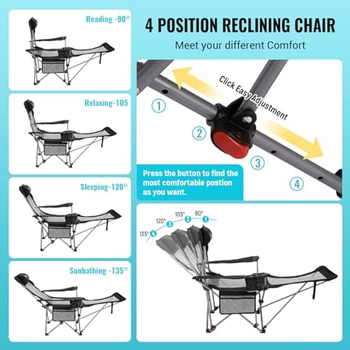 #WEJOY 2-in-1 Reclining Camping Chair with Footrest for Adults Folding Lounge Chair with Adjustable Backrest Lightweight Camping Chairs Heavy Duty Camp Chairs for Outdoor