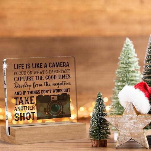 Life Is Like a Camera Acrylic Sign, Photographer Gift, Desk Decor 4 x 4 Inches Cool Gifts for Photographers, Inspirational Gifts for Men, Women B0DGPWGBRK