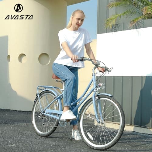 AVASTA Vela Hybrid Bike for Adult Women Female Lightweight Step Through 26 Inch High Tensile Steel Frame City Commuter Comfort Lady Bicycle, 6-Speed, Multiple Colors