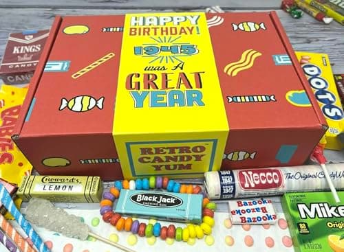 RETRO CANDY YUM ~ 80th Birthday Nostalgic Candy Gift Basket Box Assortment from Childhood Memories for Woman or Man Born 1945 jr