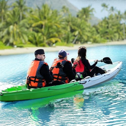 Fishing Kayaks, 12.4FT, 2-3 Person Sit on Top Kayak for Adults with Paddle & Comfortable Seat, Capacity of 600LBS, Hard Shell Recreational Ocean Kayak Boat