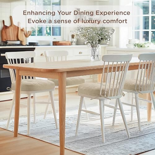 Codi Dining Chair Cushions 4 Pack, Thick Chairs Pads for Indoor Kitchen Room - Washable, Non-Slip Memory Foam Seat Cushion with Ties, 16.5"x16.5"x 3.5", Set of 4, Beige New
