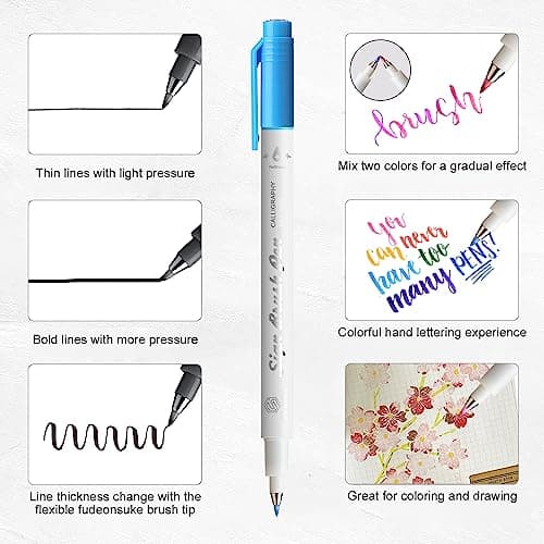 Fudenosuke Brush Pen - 16 Colors Calligraphy Brush Pens for Hand Lettering, Calligraphy, Drawing, Writing, Journaling GC-SB16