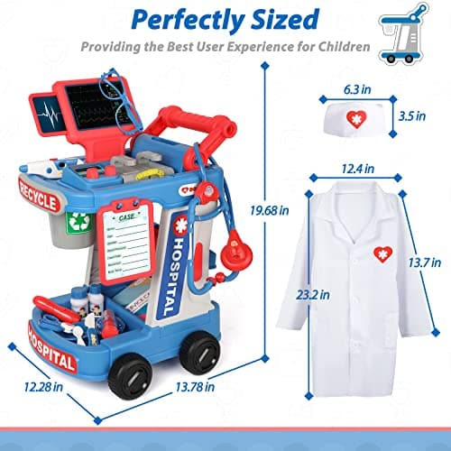 Kids Doctor Playset with Cart, Costume & Stethoscope, Role Play, Pretend Play Medical Toys, Birthday Gift Liberry Toddlers Doctor Kit Toy for Girls Boys Ages 2 3 4 5, Blue B0BYNC6XMQ