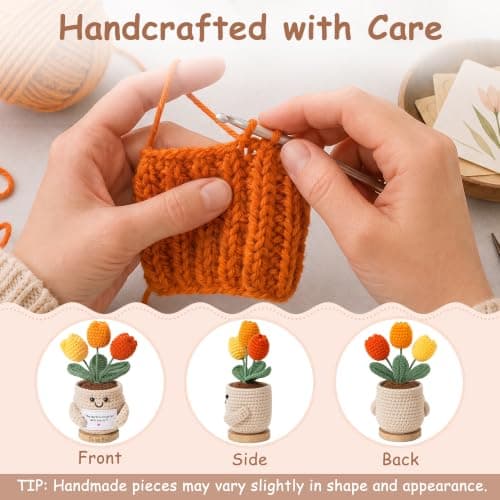 Positive Crochet, Appreciation Gifts for Coworkers, Employees, Boss, Friends, Nurses, Teachers, Retirement, Farewell (Orange) INSPRING Thank You Gifts for Women, Emotional Support Crochet Tulips Flower B0HC3DHJYS