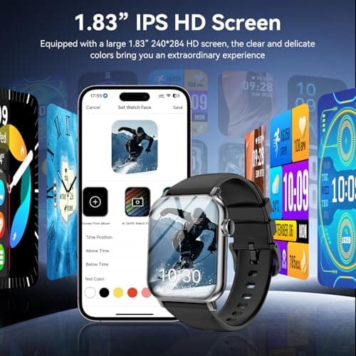 Smart Watches for Men Women, 1.83" HD Touchscreen Fitness Tracker with Bluetooth Calls, IP68 Waterproof, 120+ Sport Modes, 7-Day Battery, 24/7 Heart Rate & Sleep Monitor for iPhone Android iOS (Black)