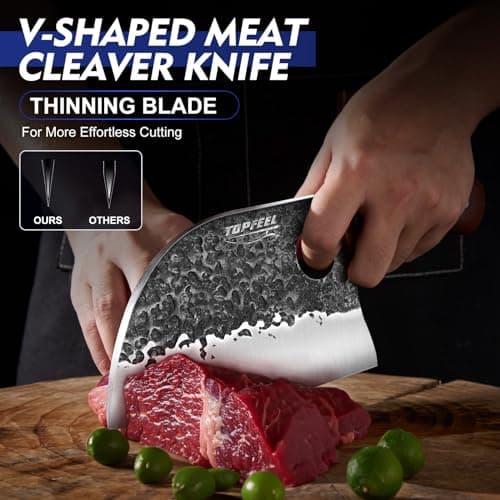 3PCS Butcher Knife Set, Hand Forged Serbian Chef Knives & Meat Cleaver & Viking Knives, Meat Cutting Kitchen Knife Set for Home, Outdoor Cooking, Camping BBQ Gift Idea Men