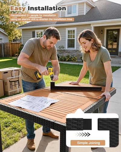 Flamaker 7 Piece Patio Dining Set Outdoor Acacia Wood Table and Chairs with Soft Cushions Wicker Patio Furniture for Deck, Backyard, Garden