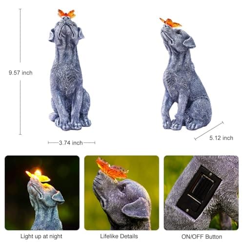 Goodeco Dog Statue with Solar Butterfly - Ideal Gifts for Dad, Mom or Birthdays, Beautifully Crafted Outdoor Decorations to Wow Your Guests