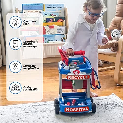 Kids Doctor Playset with Cart, Costume & Stethoscope, Role Play, Pretend Play Medical Toys, Birthday Gift Liberry Toddlers Doctor Kit Toy for Girls Boys Ages 2 3 4 5, Blue B0BYNC6XMQ