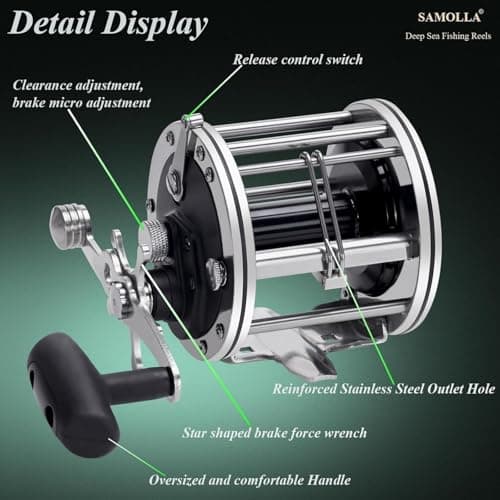 SAMOLLA Deep Sea Fishing Reels 44-66Lb Max Drag for Saltwater or Freshwater Ocean Conventional Reel Saltwater Fishing Reel for Tuna Sailfish Swordfish
