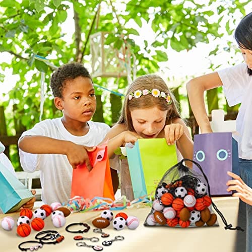 Nosiny Sportball Party Favors - 108 Pcs Bulk Set Including 36 Keychains, 36 Stress Balls & 36 Charm Bracelets for Team Birthday Parties