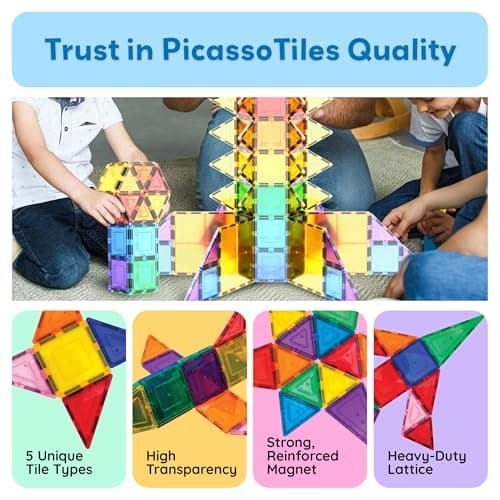 No-limit scalable builds, hands-on magnet polarity fun, family group play, quick assemble & store, shape & color recognition PicassoTiles 100 Piece Magnetic Tiles, Clear 3D Building Blocks for Kids 3+ B00AU56C5W