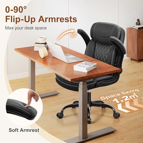 Leather Office Chair, Upgraded PU Computer Desk Chairs with Double-Layer Seat Cushion and Neckrest, 360°Swivel, Ergonomic Small Gaming Chair with Wheels and Adjustable Armrests for Short People, Black