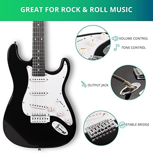 Ktaxon 39 Inch Electric Guitar, Full-Size Beginner Solid Body Electric Guitar Kit with Gig Bag, Strap, Tremolo Bar, Cable & Picks (Black)