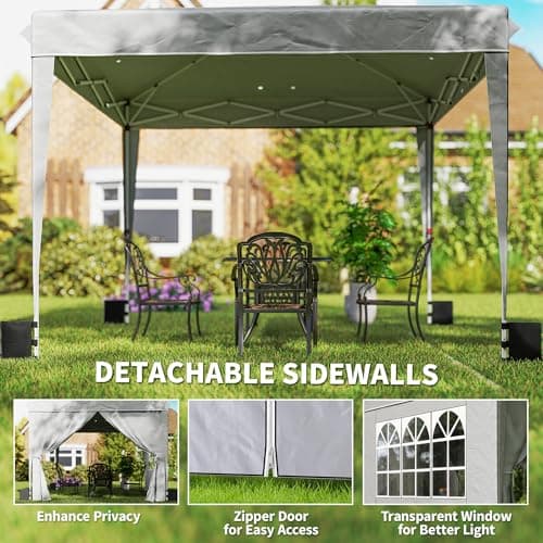 Outsunny 10 x 10 ft Pop Up Canopy Tent with Sidewalls, UPF50+ Outdoor Portable Instant Canopy Shelter with Carry Bag, Sandbags, Adjustable Height for Parties, Events, Camping, Light Gray
