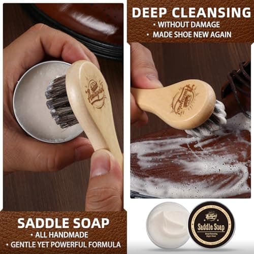 Awaydol 10 PCS Leather Care Kit - Horsehair Brushes,Saddle Soap,Waterproofing Wax,Mink Oil Conditioner,Polishing Cloth,Microfiber cloth,Boot Shoe Shine Cleaning Kit Gift for Men Cowboy Husband Dad 