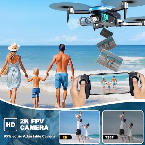 GPS Drone with Camera, 2K HD Drones for Adults, Foldable FPV Drone with GPS Auto Return, Follow Me, Circle Fly, Waypoint Fly, 5G Transmission, Gestures Selfie, Brushless Motor, 2 Batteries, Charcoal