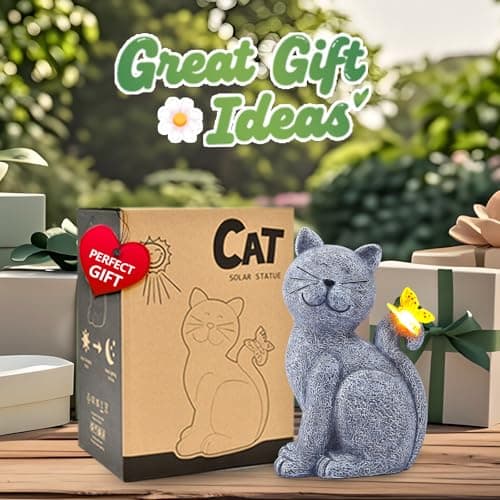 Nacome Solar Cat Outdoor Statues for Garden: Outside Decor with Butterfly Clearance for Yard Art Lawn Ornaments Porch Patio Balcony Home House - Birthday Gifts for Grandma Mom Women