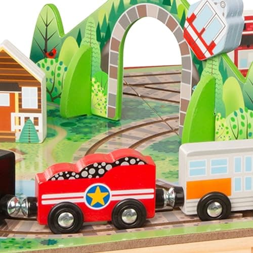 Melissa & Doug Take-Along Railroad Tabletop Playset with Wooden Train Toys, Animals & Scenery Play Pieces, Preschool Learning Toys for Girls & Boys 3+ - FSC Certified