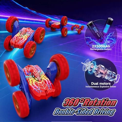 360°Flip Remote Control Car Toys for 3-12 Boy Toys, 4WD RC Cars Double-Sided with Glowing Hero Eyes & Legs, 2.4GHz Drift RC Stunt Race Car, Christmas Birthday Gifts for Boys Age 3 4 5 6 7 8 9 10 11 12