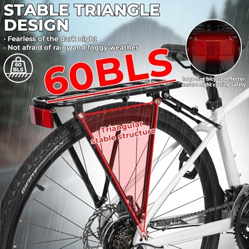 Bike Rear Rack Aluminum: Fits Most 26-29" No Disc Brake & Some Disc Brake Bikes (See The Image Gallery to Check Compatibility), 60lbs Capacity Bike Cargo Rack, Assembly