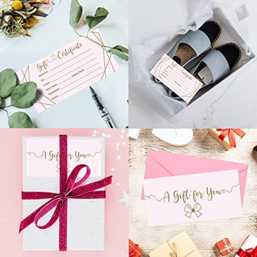 ceiba tree Pink Blank Gift Certificates for Business 30 Pcs Gold Foil Certificate Cards with Envelopes for Salon Restaurants Spa Birthday B0B492G8QQ