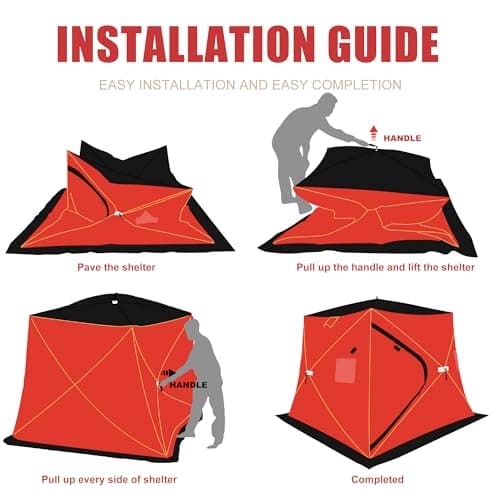 ShedOFF 300D/600D Insulated Ice Fishing Shelter 2-3 Person, Wide Bottom Windproof Pop-up Ice Fishing Tent, Thermal Portable Ice Shanty Ice Shack