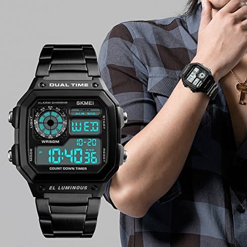 FANMIS Men's Luxury Digital Quartz Waterproof Wrist Watches Dual Time Countdown Alarm Stopwatch Backlight Multi-Function Watch