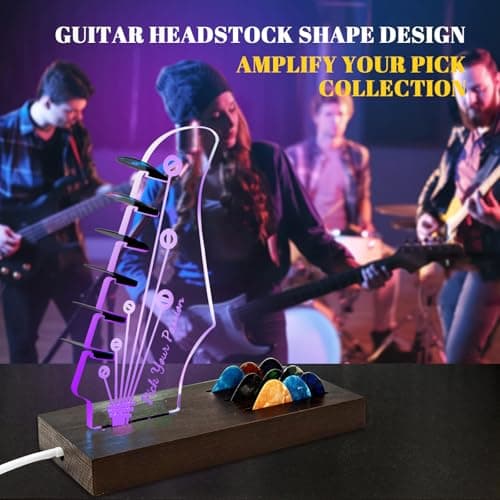 Wooden Guitar Pick Holders Music Gift for Men Guitar Music Lovers Players Guitarist, Guitar Accessories NZNDB Light Up Guitar Pick Holder for Picks Storage and Display B0DFPMTBMF