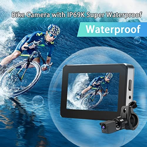Bike Camera Rechargeable Battery 360° Rotation - Color Night Vision 3 Mins Easy Installation Wide View Handlebar 4.3'' HD 1080P Monitor Bicycle Rear View Camera for Mountain Ebike Wankskey
