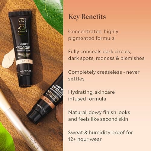 Fièra Luxury Concealer & Foundation with Anti-Aging Ingredients - Full Coverage for Dark Circles, Wrinkles, Fine Lines, and Spots, All-Day Wear For Mature Skin - Light, 0.5 FL. OZ. / 15 ML