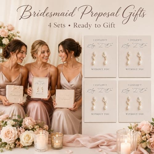 Bridesmaid Earrings Set of 4/6/8, Bridesmaid Proposal Gifts, Gold Knot Pearl Drop Earring with Proposal Cards,Ready to Gift Bridal Party Jewelry for Bridesmaids, Maid of Honor, Wedding Thank You Gift B0GKNZK8N2