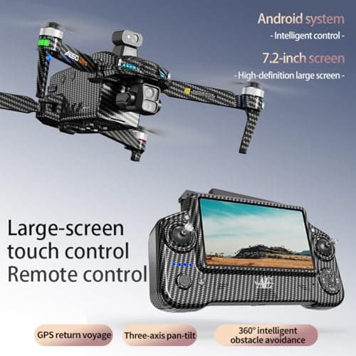 AE60 Ultra Drones with Camera for adults 4K Video Recording and 8K Photo Resolution, 3-Axis Gimbal,7.5 Miles Long Range, 7.2" Touch Screen Remote, 360 Laser Obstacle Avoidance, GPS Return Home, Airdrop Function Professional Quadcopter (Carbon Fiber, 3 Batteries + 64GB TF Card + Pad)