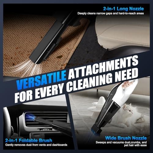 VACDRIVE Car Vacuum Handheld Cordless Car Vacuum Cleaner for Drivers, Office, Home & Pet Hair, with True Brushless Motor, Ultra-Strong Suction, Rechargeable Battery&Big Dust Cup, Type-C Fast Charging