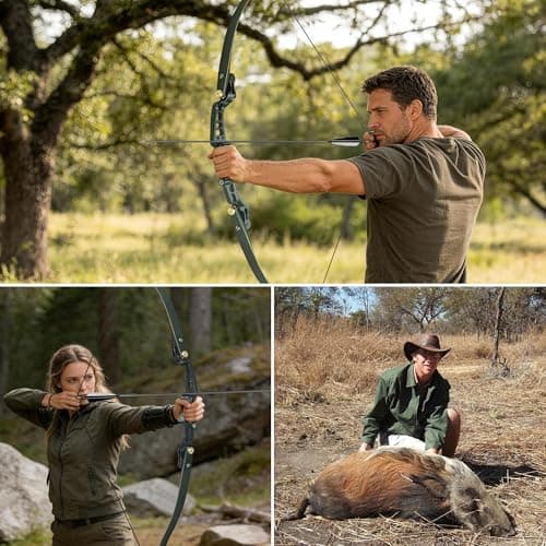 Black Hunter ILF Hunting Recurve Bow Kit for Adults, 62" High-Performance Archery Bow Set, CNC ILF Riser, Carbon-Graphite Foam Core Limbs, Right-Handed, 30-60 Lbs