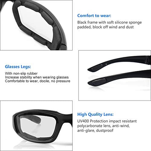 3 Pair Motorcycle Riding Glasses Padding Goggles UV Protection Dustproof Windproof Motorcycle Sunglasses for Outdoor Actives