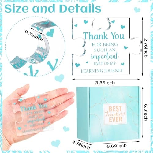 Patelai 5 Pcs Teacher Appreciation Gift Set for Women End of The Year Teacher Gifts Include 12oz Tumbler Makeup Bag Acrylic Sign Keychain Gift Box Thank You Presents for Teachers' Day Birthday(Teal)