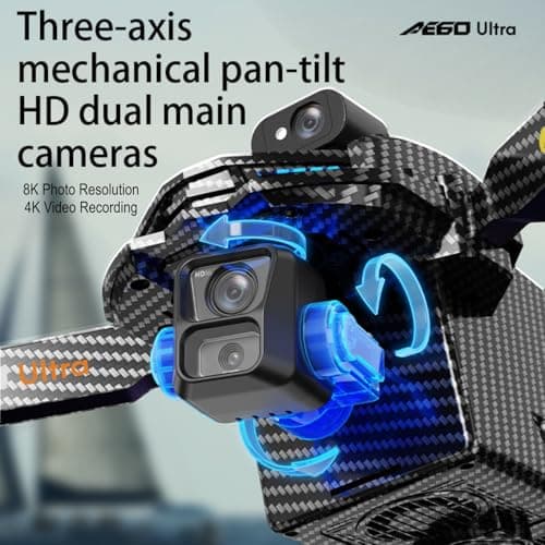 AE60 Ultra Drones with Camera for adults 4K Video Recording and 8K Photo Resolution, 3-Axis Gimbal,7.5 Miles Long Range, 7.2" Touch Screen Remote, 360 Laser Obstacle Avoidance, GPS Return Home, Airdrop Function Professional Quadcopter (Carbon Fiber, 3 Batteries + 64GB TF Card + Pad)