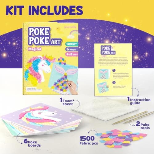 1500 fabric pieces, 6 thick boards, arts and crafts activities, birthday gift ideas, 4 5 6 7 8 years old kits, unicorn gifts Jackinthebox Poke Art Magical Flower Pressing Craft Kit for Girls, Ages 4-8 B0D839DLTL