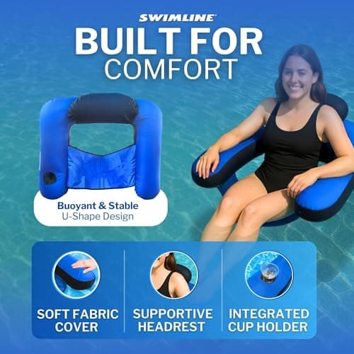 SWIMLINE ORIGINAL Fabric Covered U-Seat Inflatable Pool Lounger | With Comfortable Sling Seat, Back Rest, and Built In Cup Holder | For Pool, Beach, Lake, and More
