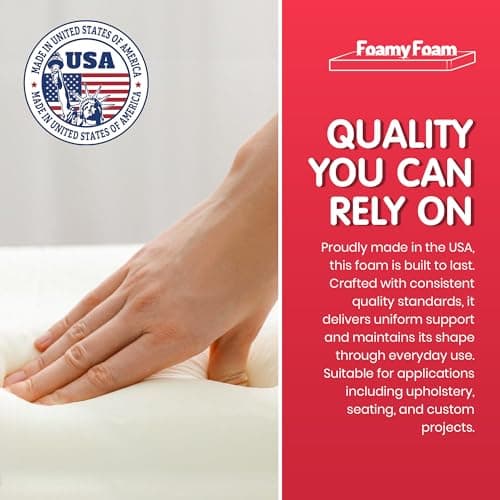 FOAMYFOAM High Density 3 inch Thick, 24 inch Wide, 72 inch Long Upholstery Foam, Cushion Replacement