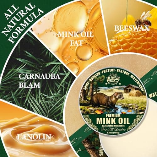 Awaydol 4-in-1 Mink Oil Leather Conditioner and Cleaner 3.52 oz - Premium Waterproof Formula for Leather Cowboy Boots,Shoes,Saddles & Bags with Horsehair Brush, Sponge & Microfiber Cloth