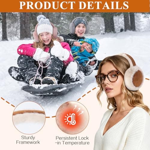 Tavaleu Ear Muffs for Winter Women, Foldable Fuzzy Earmuffs Faux Fur Warm Ear Warmers Covers Cold Weather